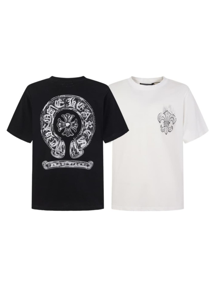 1:1 quality version Front Small Grey Fleur De Lis Chest Print Back Big Horseshoe Gothic Floral Letter Scroll Graphic T-shirt 2 colors 29366194