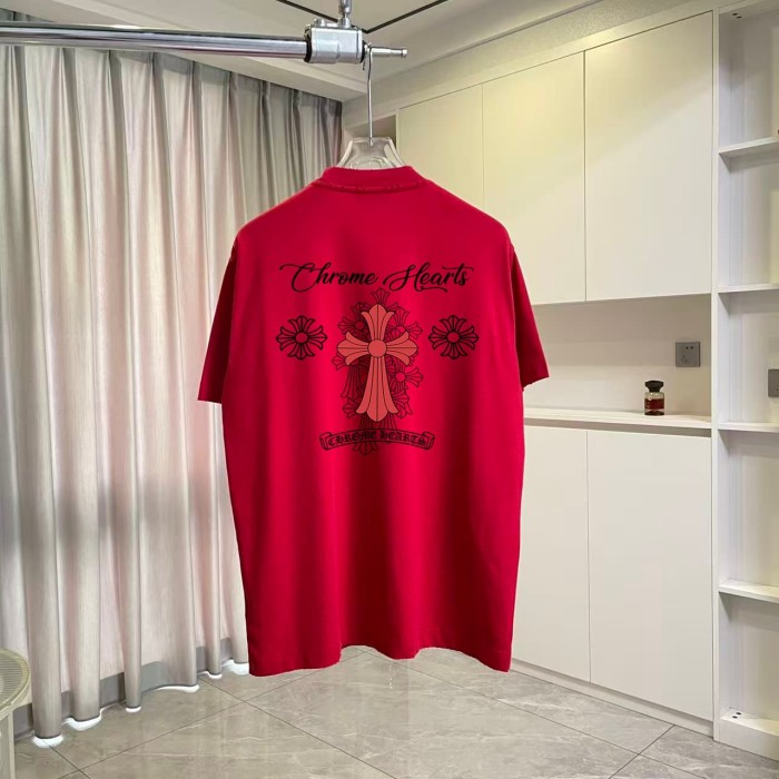 1:1 quality version Vintage Distressed Street Front Small Cursive Script Chest Print Back Red Cross Multi Floral Outline Graphic T-shirt 4 colors 29366081