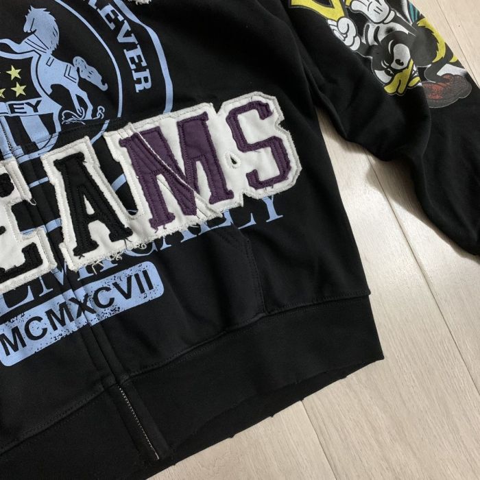 1:1 quality version Vintage Crest Raw Edge Patch Letter Embroidery Zip Up Hoodie 29366341