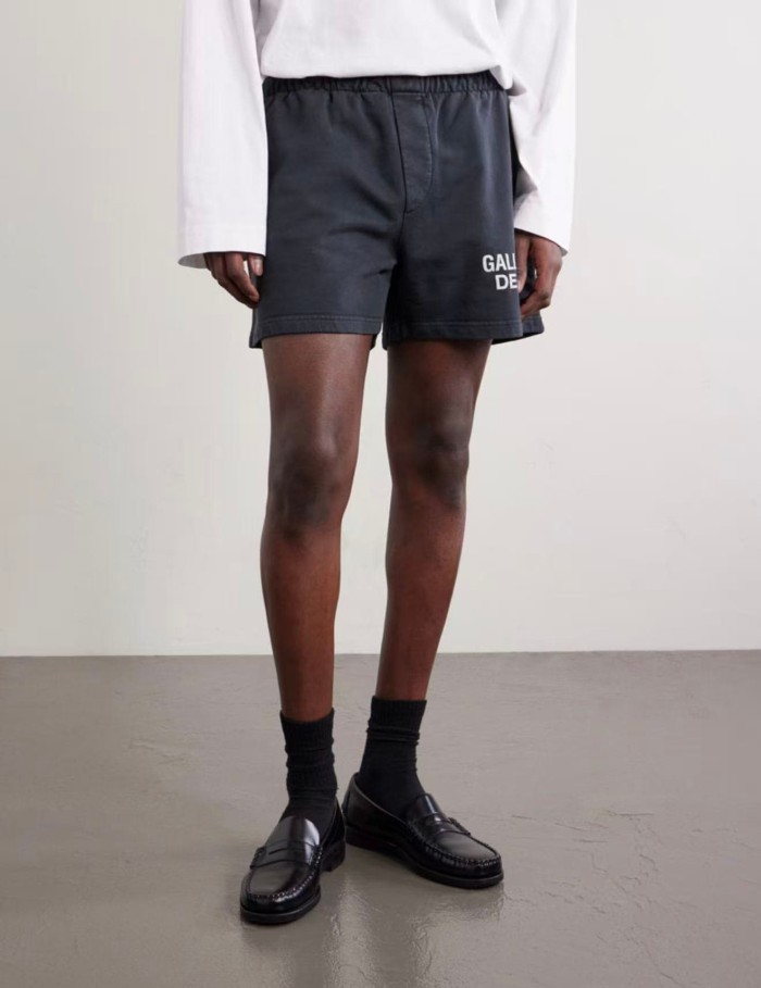 1:1 quality version Front Simple White Text Print Elastic Drawstring Waist Back Patch Pocket Loose Fit French Terry Sweat Shorts 29367351