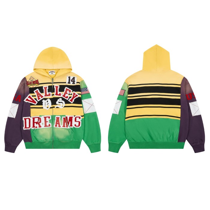 1:1 quality version Vintage Graffiti Zip Up Printed Embroidery Washed Hoodie 28 colors 29366342