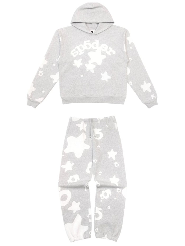 [Big & Tall for weights up to 220 lbs]1:1 quality version High Street Heather Gray Curved Letter Star All Over Print Hoodie & Pants Set 29368154