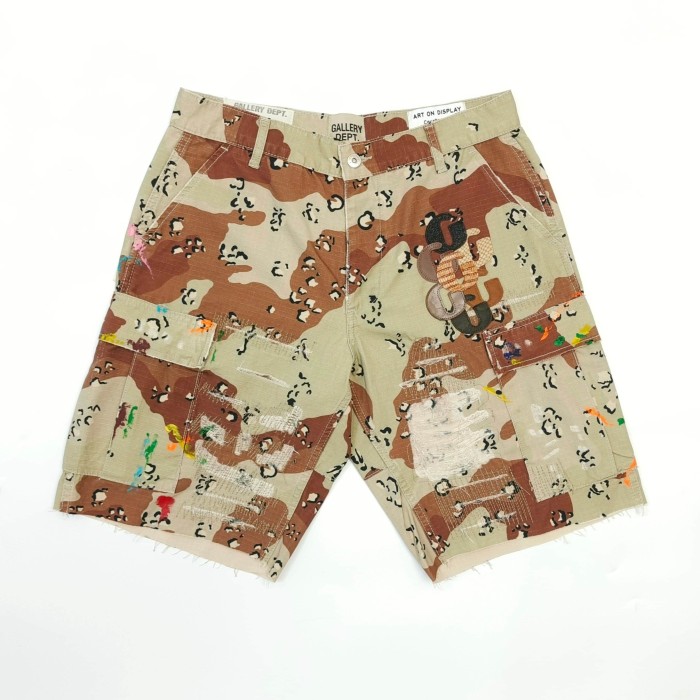 1:1 quality versionStreetwear Desert Camo Front And Back Patch Graffiti Print Distressed Multi Pocket Loose Fit Cargo Shorts 29367379