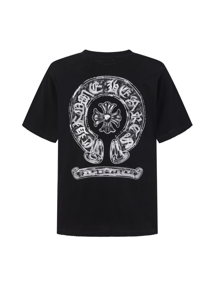 1:1 quality version Front Small Grey Fleur De Lis Chest Print Back Big Horseshoe Gothic Floral Letter Scroll Graphic T-shirt 2 colors 29366194