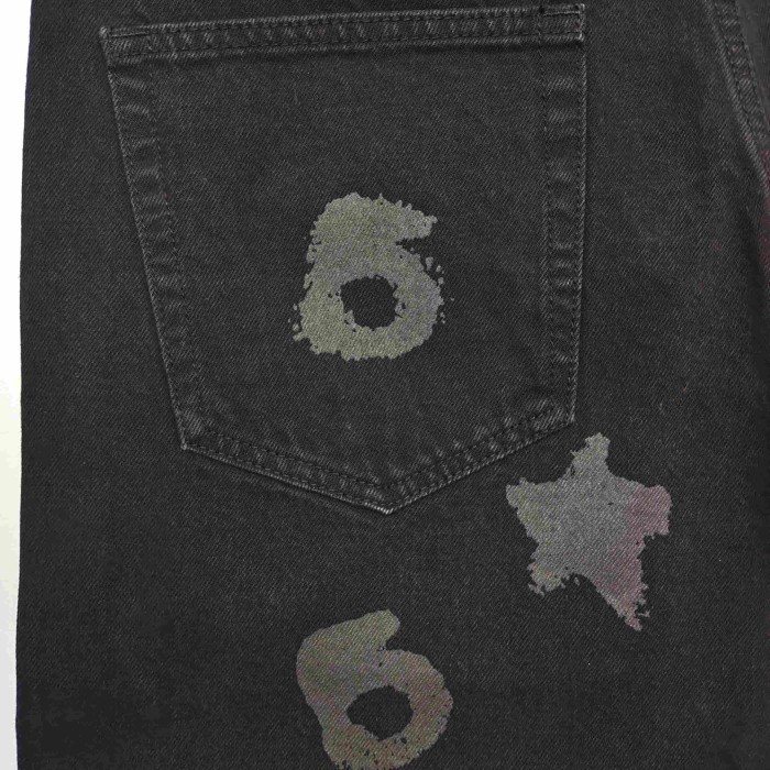 1:1 quality version Streetwear Solid Black Front And Back Gray Star Number Print Straight Fit Mid Length Denim Shorts 29367358