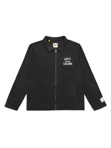 1:1 quality version Streetwear Solid Black Front And Back Vintage French Letter Print Lapel Full Zip Loose Fit Sweat Jacket 29367372
