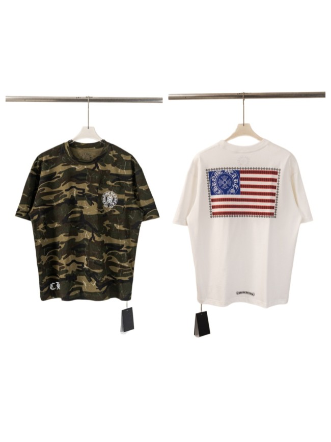 1:1 quality version Front Pocket Circular Cross Logo Bottom C H Letter Print Back American Flag Floral Cross Border Large Graphic T-shirt 2 colors 29367270
