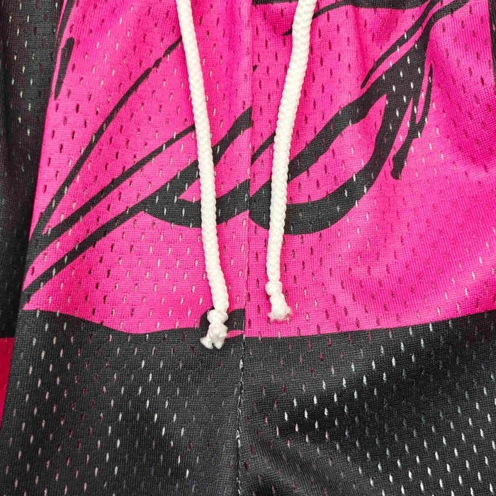 1:1 quality version Pink Black Pink Black Checkered Full Anime Blade Print Drawstring Waist Breathable Mesh Fabric Side Monogram Shorts 29367342
