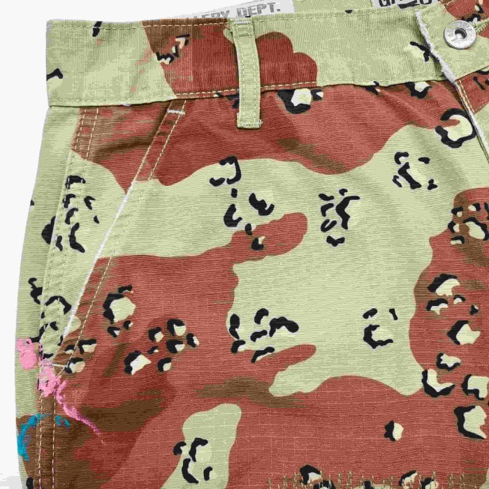 1:1 quality versionStreetwear Desert Camo Front And Back Patch Graffiti Print Distressed Multi Pocket Loose Fit Cargo Shorts 29367379