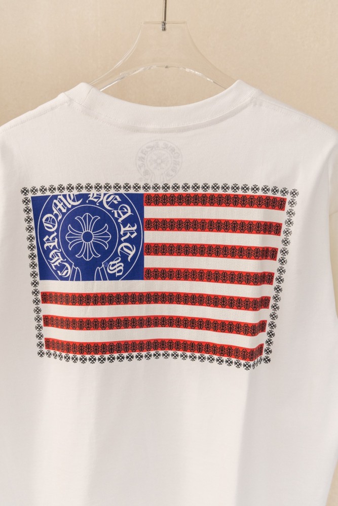 1:1 quality version Front Pocket Circular Cross Logo Bottom C H Letter Print Back American Flag Floral Cross Border Large Graphic T-shirt 2 colors 29367270