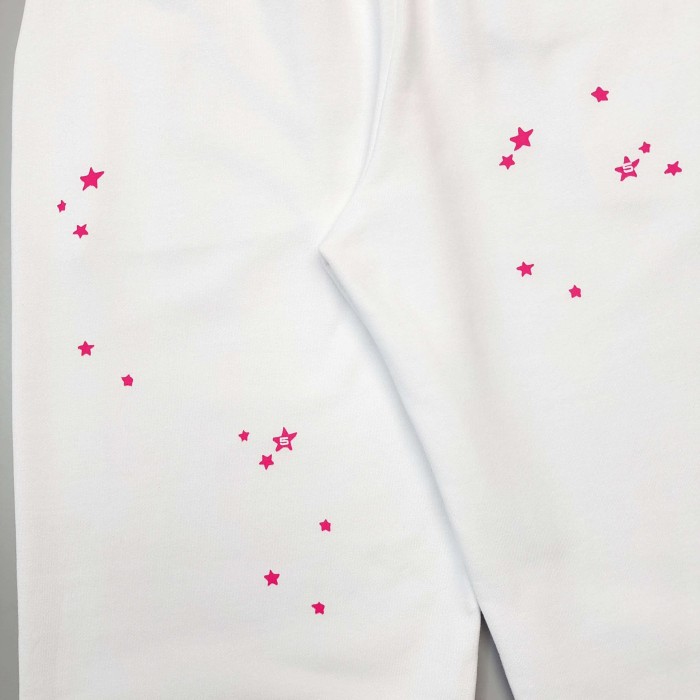 [Big & Tall for weights up to 220 lbs]1:1 quality version High Street White Pink Splash Star Letter Print Hoodie & Pants Set 29368149