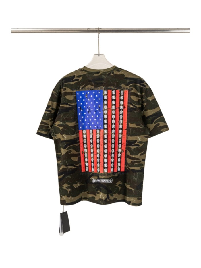 1:1 quality version Pocket Gothic Scroll Red Cross Embroidery Bottom C H Letter Back Vintage Camo Usa Flag Cross Stripes Print T-shirt 29367276