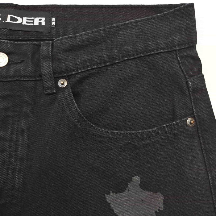 1:1 quality version Streetwear Solid Black Front And Back Gray Star Number Print Straight Fit Mid Length Denim Shorts 29367358