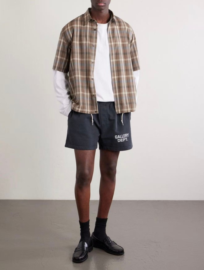 1:1 quality version Front Simple White Text Print Elastic Drawstring Waist Back Patch Pocket Loose Fit French Terry Sweat Shorts 29367351