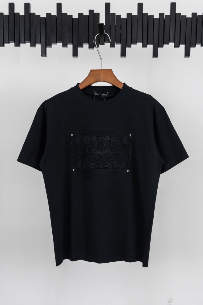 1:1 quality version Minimal Gothic Street Front Square White Embossed Cross Floral Patch Metal Rivet Chest Graphic Single Sided Print T-shirt 2 colors 29367042