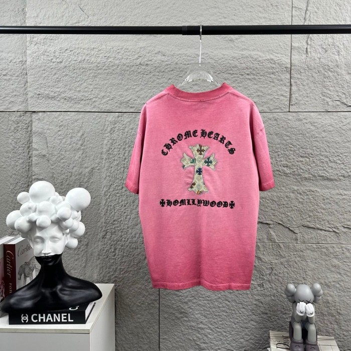 1:1 quality version Front Mini Floral Patch Cross Chest Print Back Large Colorful Fabric Cross Gothic Letter Graphic T-shirt 4 colors 29367052