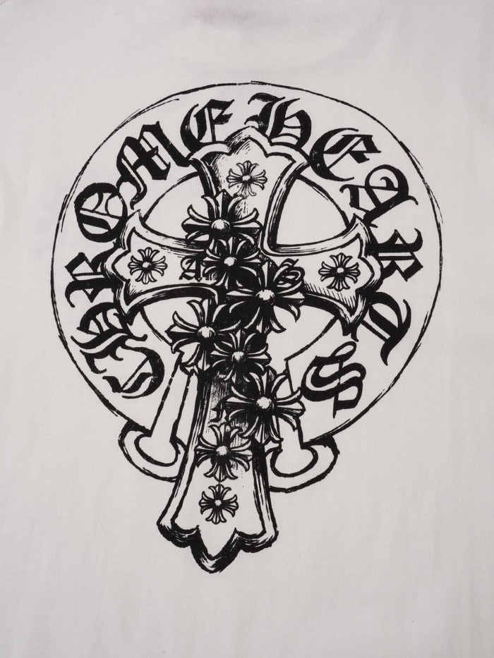 1:1 quality version Vintage Distressed Gothic Street Front Small White Oval Cross Floral Chest Print Back Large Circular Cross Floral Gothic Letter Graphic T-shirt 2 colors 29366184