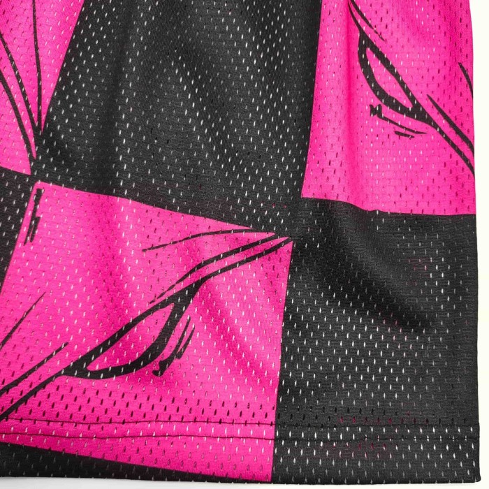 1:1 quality version Pink Black Pink Black Checkered Full Anime Blade Print Drawstring Waist Breathable Mesh Fabric Side Monogram Shorts 29367342