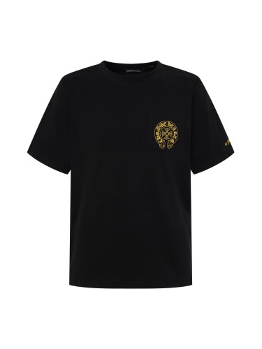 1:1 quality version Vintage Gothic Street Front Pocket Small Gold Horseshoe Cross Floral Print Back Large Gold Horseshoe Scroll Letter Graphic T-shirt 2 colors 29366340