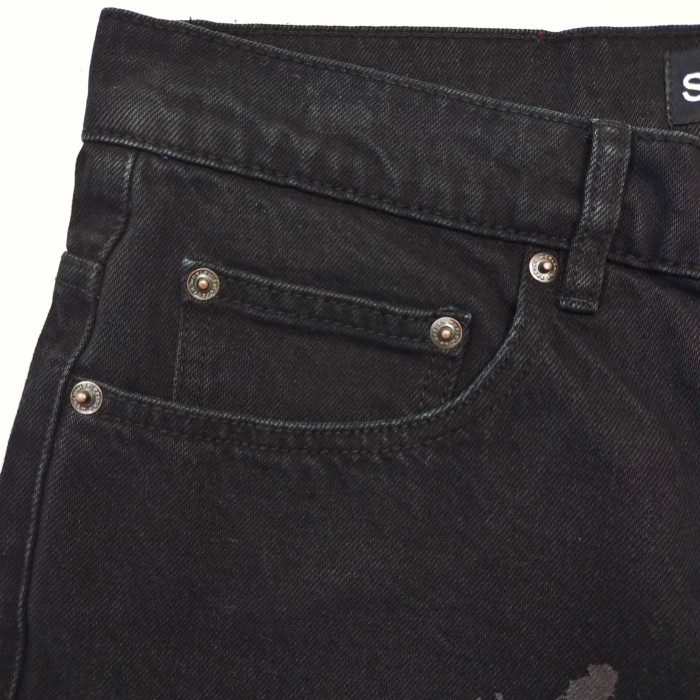 1:1 quality version Streetwear Solid Black Front And Back Gray Star Number Print Straight Fit Mid Length Denim Shorts 29367358