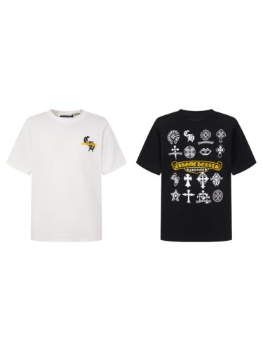 1:1 quality version Front Small Black Cl Monogram Yellow Scroll Chest Print Back Multi Cross Floral Lip Gothic Logo Collage Graphic T-shirt 2 colors 29366482
