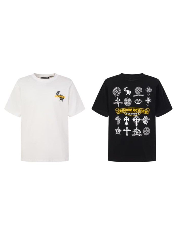1:1 quality version Front Small Black Cl Monogram Yellow Scroll Chest Print Back Multi Cross Floral Lip Gothic Logo Collage Graphic T-shirt 2 colors 29366482