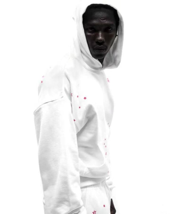 [Big & Tall for weights up to 220 lbs]1:1 quality version High Street White Pink Splash Star Letter Print Hoodie & Pants Set 29368149