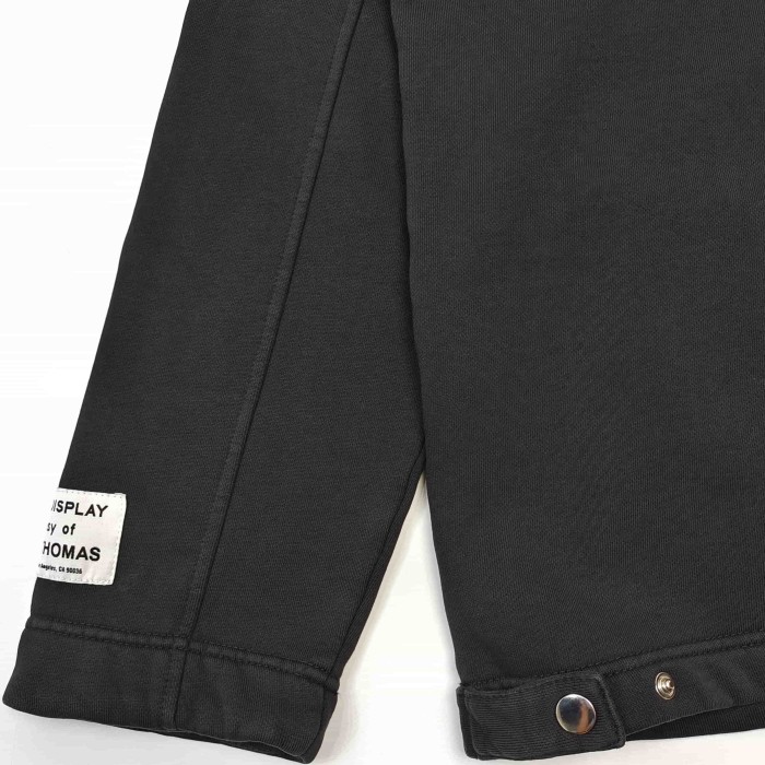 1:1 quality version Streetwear Solid Black Front And Back Vintage French Letter Print Lapel Full Zip Loose Fit Sweat Jacket 29367372