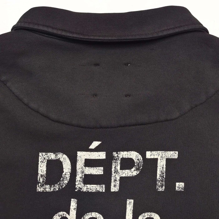 1:1 quality version Streetwear Solid Black Front And Back Vintage French Letter Print Lapel Full Zip Loose Fit Sweat Jacket 29367372