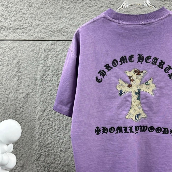 1:1 quality version Front Mini Floral Patch Cross Chest Print Back Large Colorful Fabric Cross Gothic Letter Graphic T-shirt 4 colors 29367052