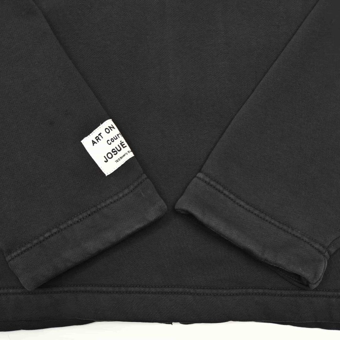 1:1 quality version Streetwear Solid Black Front And Back Vintage French Letter Print Lapel Full Zip Loose Fit Sweat Jacket 29367372