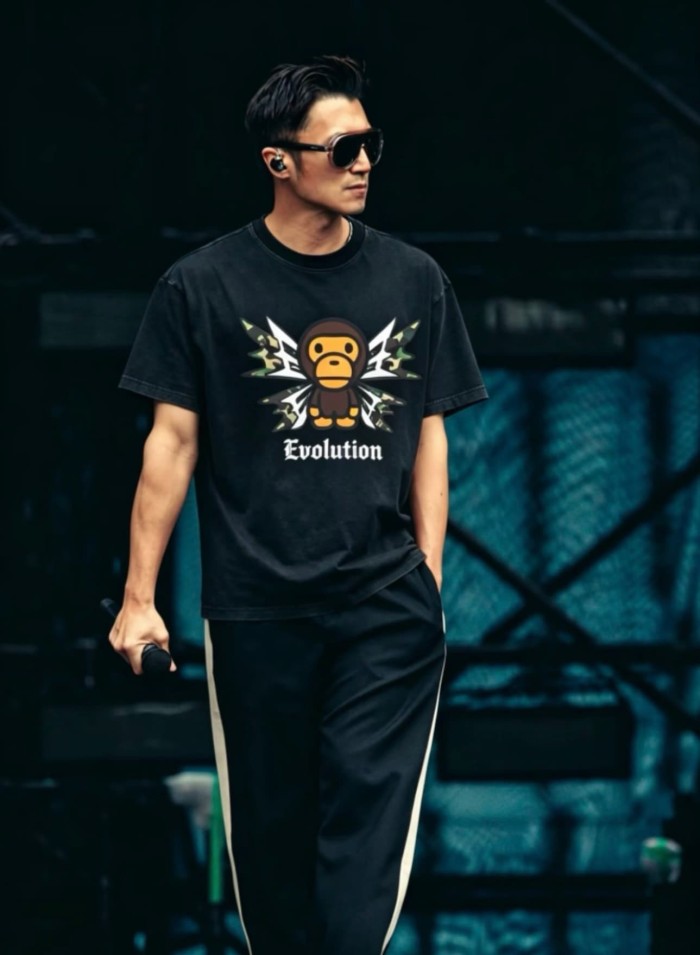 1:1 quality version Front Camo Lightning Monkey Print Evolution Gothic Letter Back Reverse Monkey Camo Lightning Text Graphic Tee 2 colors 29367312