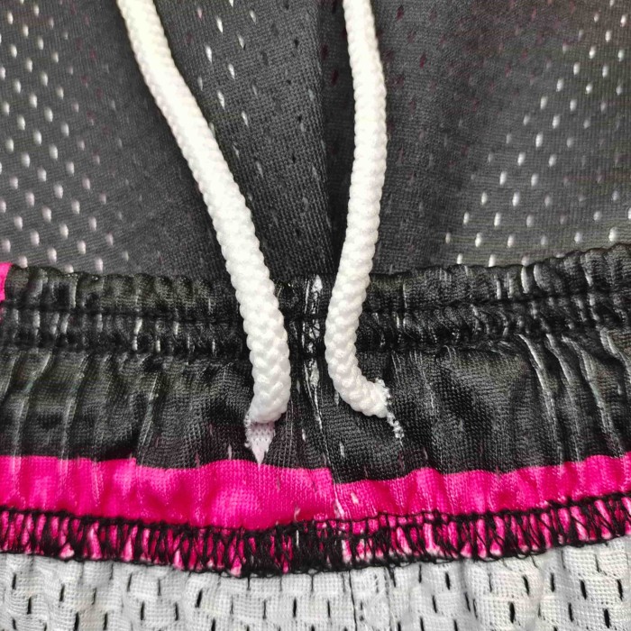 1:1 quality version Pink Black Pink Black Checkered Full Anime Blade Print Drawstring Waist Breathable Mesh Fabric Side Monogram Shorts 29367342