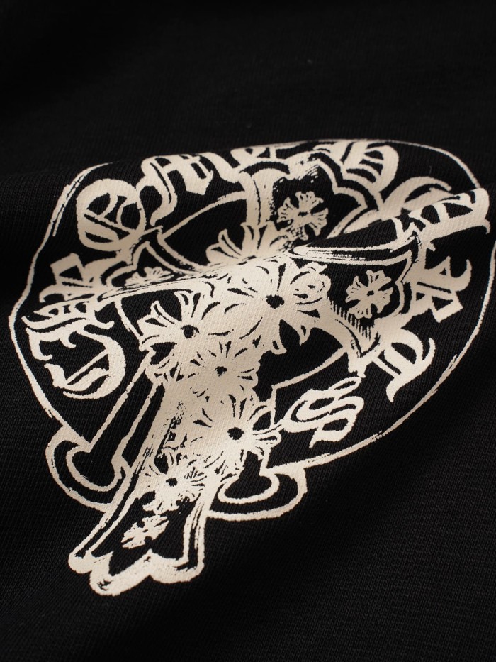 1:1 quality version Vintage Distressed Gothic Street Front Small White Oval Cross Floral Chest Print Back Large Circular Cross Floral Gothic Letter Graphic T-shirt 2 colors 29366184