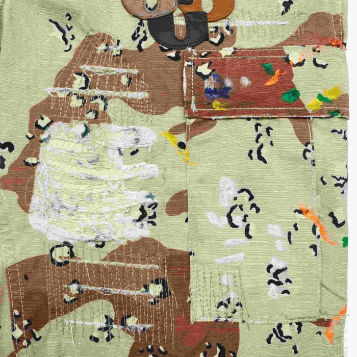 1:1 quality versionStreetwear Desert Camo Front And Back Patch Graffiti Print Distressed Multi Pocket Loose Fit Cargo Shorts 29367379
