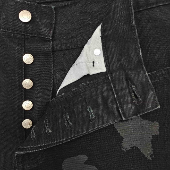 1:1 quality version Streetwear Solid Black Front And Back Gray Star Number Print Straight Fit Mid Length Denim Shorts 29367358