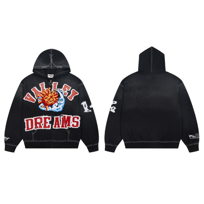 1:1 quality version Vintage Graffiti Zip Up Printed Embroidery Washed Hoodie 28 colors 29366342