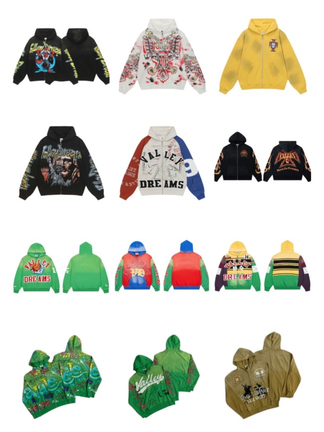 1:1 quality version Vintage Graffiti Zip Up Printed Embroidery Washed Hoodie 28 colors 29366342