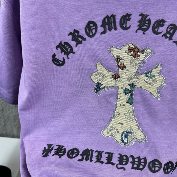 1:1 quality version Front Mini Floral Patch Cross Chest Print Back Large Colorful Fabric Cross Gothic Letter Graphic T-shirt 4 colors 29367052