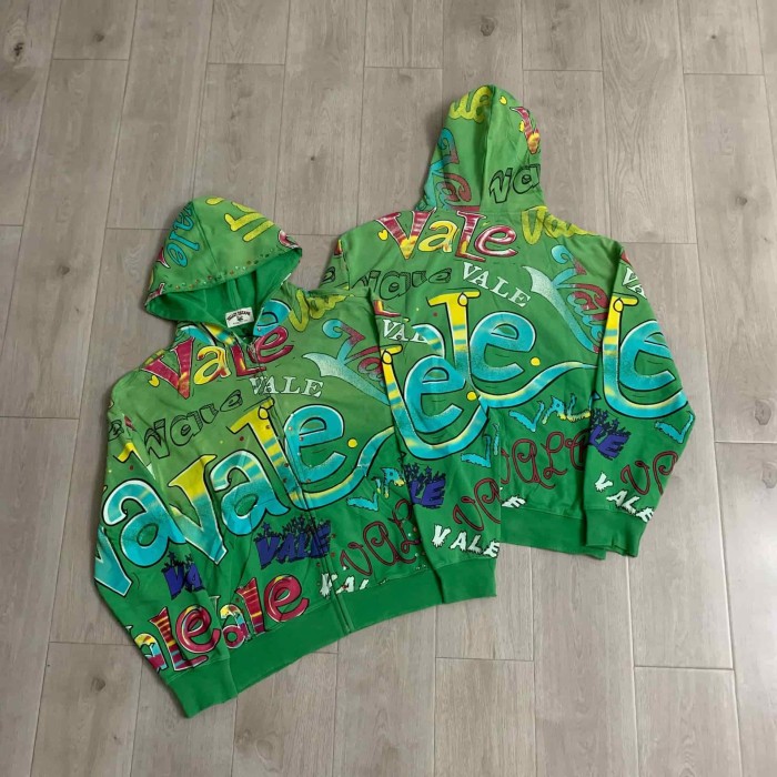 1:1 quality version Vintage Graffiti Zip Up Printed Embroidery Washed Hoodie 28 colors 29366342