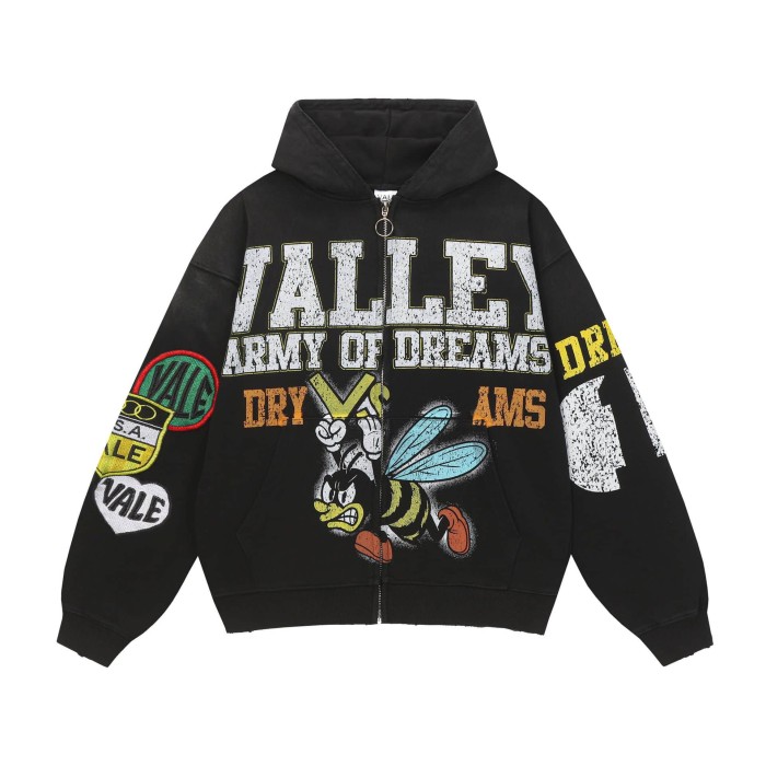 1:1 quality version Vintage Graffiti Zip Up Printed Embroidery Washed Hoodie 28 colors 29366342