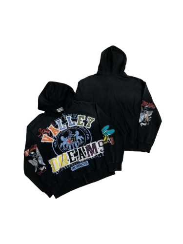 1:1 quality version Vintage Crest Raw Edge Patch Letter Embroidery Zip Up Hoodie 29366341