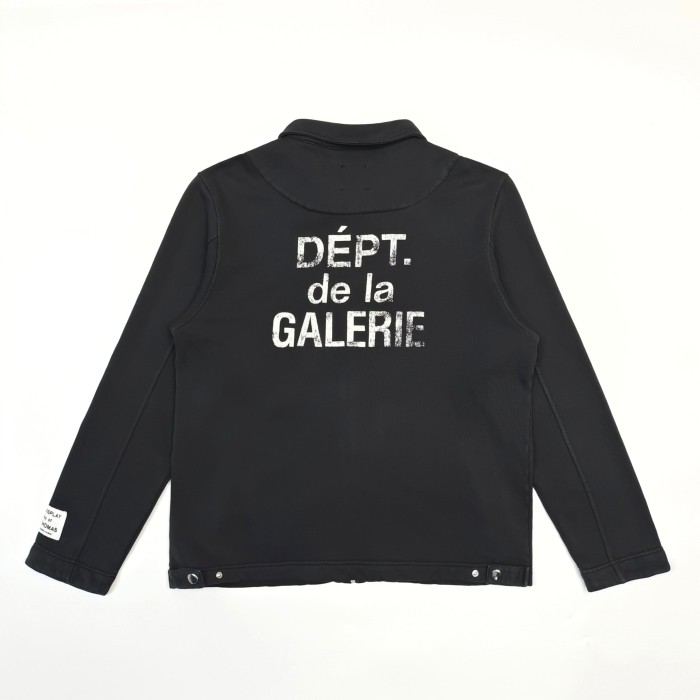 1:1 quality version Streetwear Solid Black Front And Back Vintage French Letter Print Lapel Full Zip Loose Fit Sweat Jacket 29367372