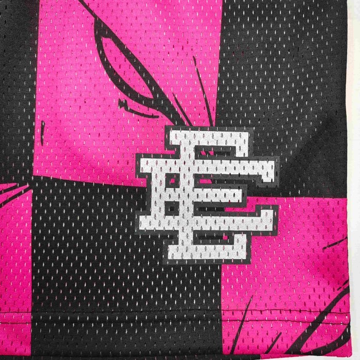 1:1 quality version Pink Black Pink Black Checkered Full Anime Blade Print Drawstring Waist Breathable Mesh Fabric Side Monogram Shorts 29367342