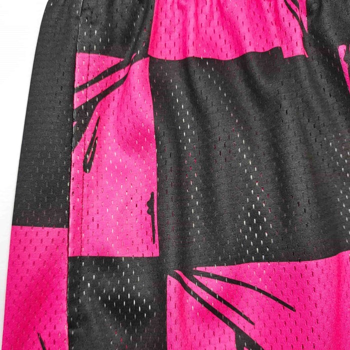 1:1 quality version Pink Black Pink Black Checkered Full Anime Blade Print Drawstring Waist Breathable Mesh Fabric Side Monogram Shorts 29367342