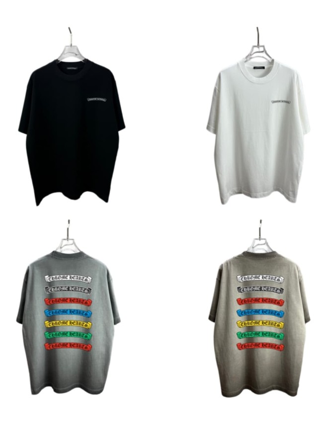 1:1 quality version  Front Tiny Black Scroll Brand Chest Logo Back Seven Color Gothic Scroll Text Stack Dual Side Print T-shirt 5 colors 29367066