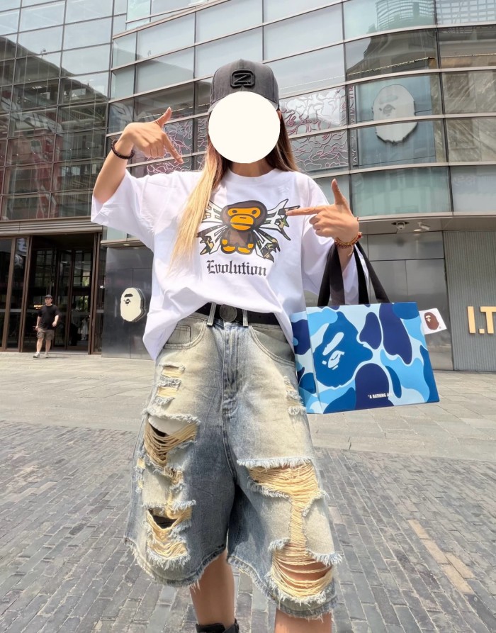 1:1 quality version Front Camo Lightning Monkey Print Evolution Gothic Letter Back Reverse Monkey Camo Lightning Text Graphic Tee 2 colors 29367312