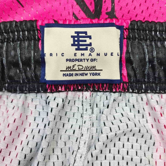1:1 quality version Pink Black Pink Black Checkered Full Anime Blade Print Drawstring Waist Breathable Mesh Fabric Side Monogram Shorts 29367342