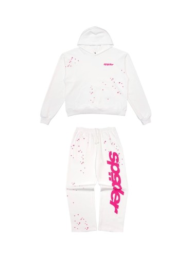 [Big & Tall for weights up to 220 lbs]1:1 quality version High Street White Pink Splash Star Letter Print Hoodie & Pants Set 29368149