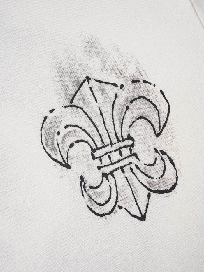 1:1 quality version Front Small Grey Fleur De Lis Chest Print Back Big Horseshoe Gothic Floral Letter Scroll Graphic T-shirt 2 colors 29366194